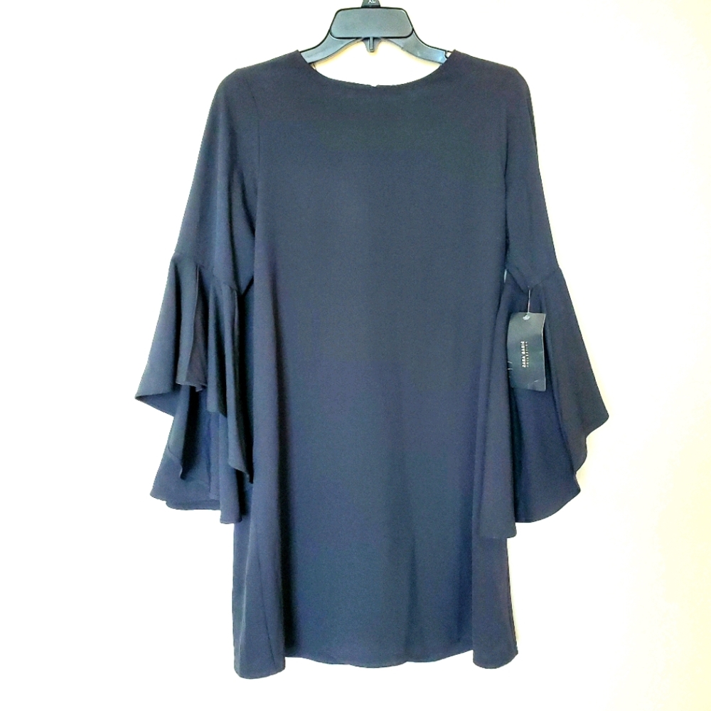 ZARA Bell Sleeve All Black Mini Dress NWT